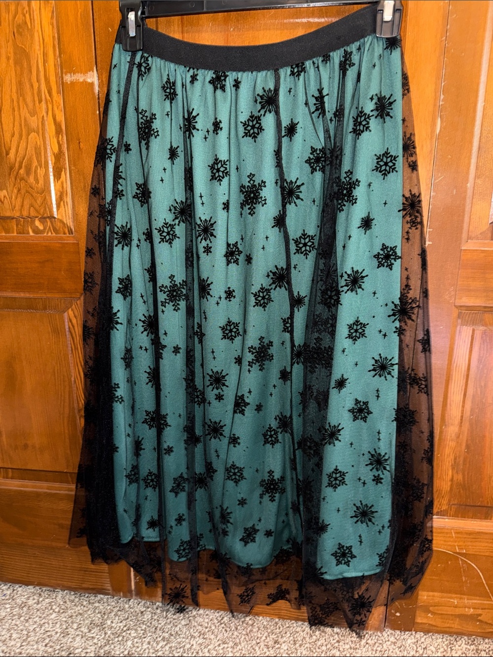 Chicwish Green Midi Skirt with Black Star Appliqué